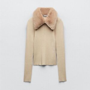 Zara Fur Lapel Knit Sweater NWOT Size S